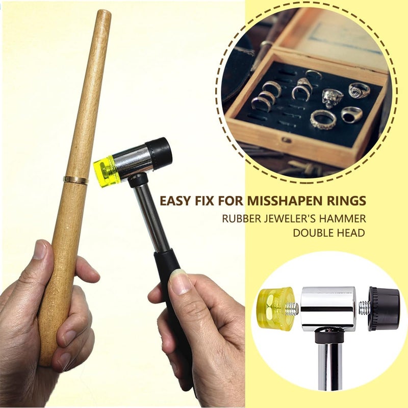 EJOQSON Ring Sizer Measuring Tool Kit Ring Mandrel Sizing Kit Finger Ring Size Measurer Ring Shaper to Fix Bent Rings Resize Repair Jewelers Mandrel and Hammer Ring Size Adjuster (WOOD-12PCS) - Image 3